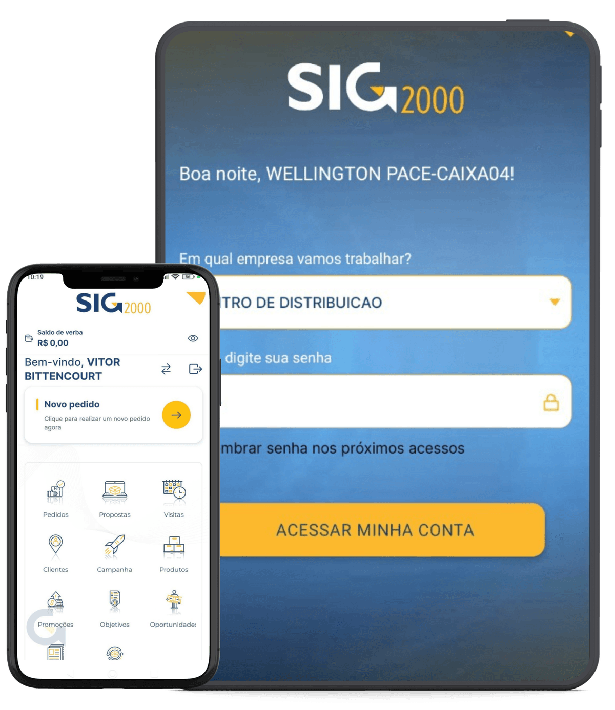 App de Força de Vendas SIG 2000 em Celular e Tablet