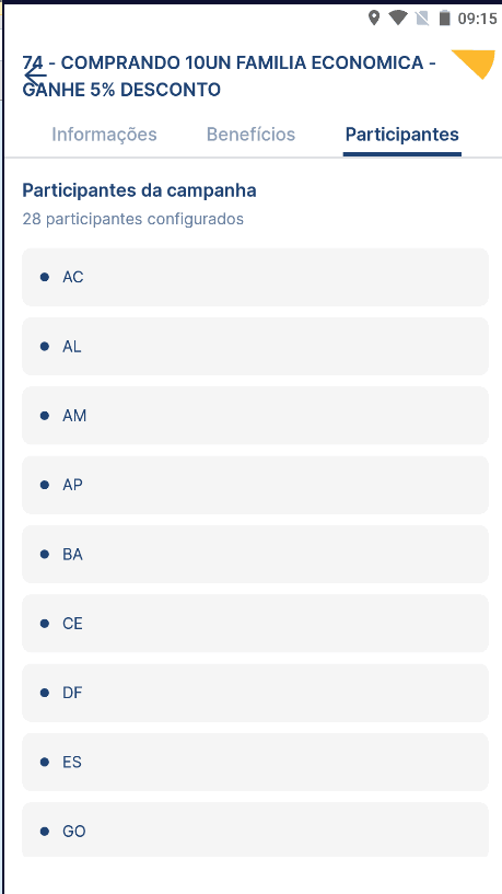 Lista de campanhas no aplicativo AFV