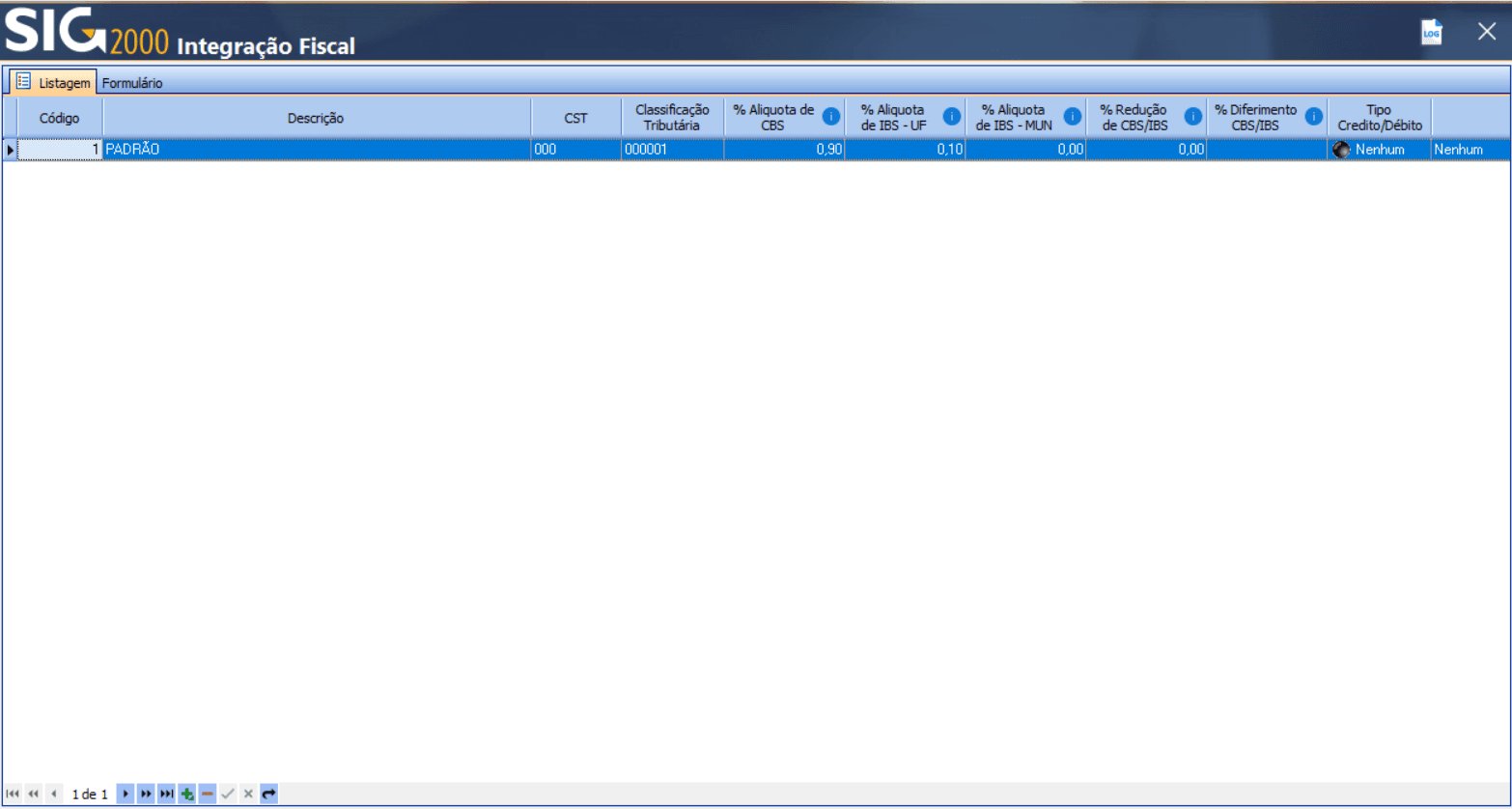 SIG 2000 Integração Fiscal - Tipo de Operação