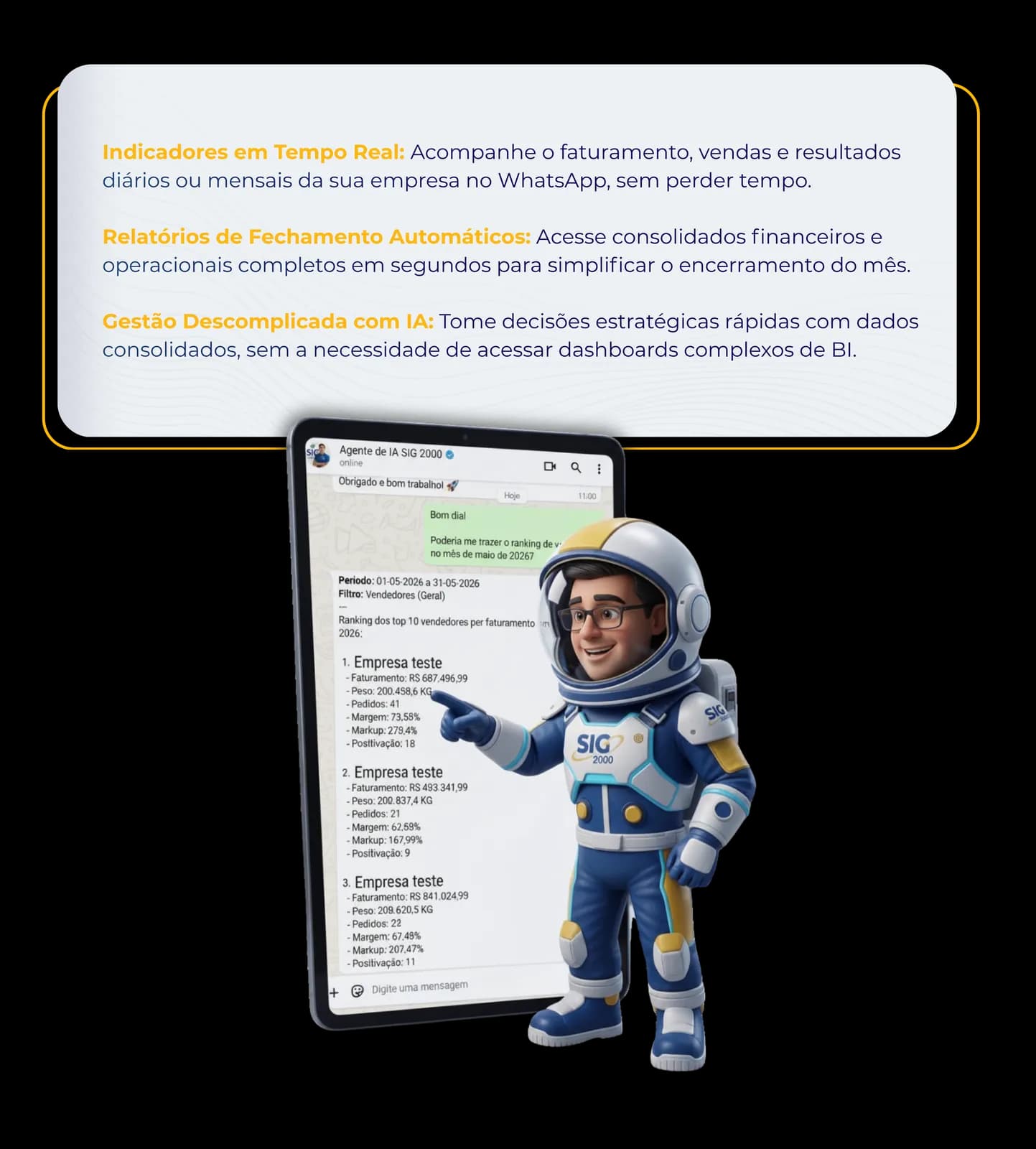 Agente de IA SIG 2000 no WhatsApp: indicadores em tempo real, relatórios de fechamento e gestão com inteligência artificial